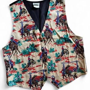 Vintage Western Cowboy & Horse Print Vest, Size Medium